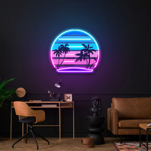Retro Vintage Style Palm Tree Artwork Led Neon Sign Light
