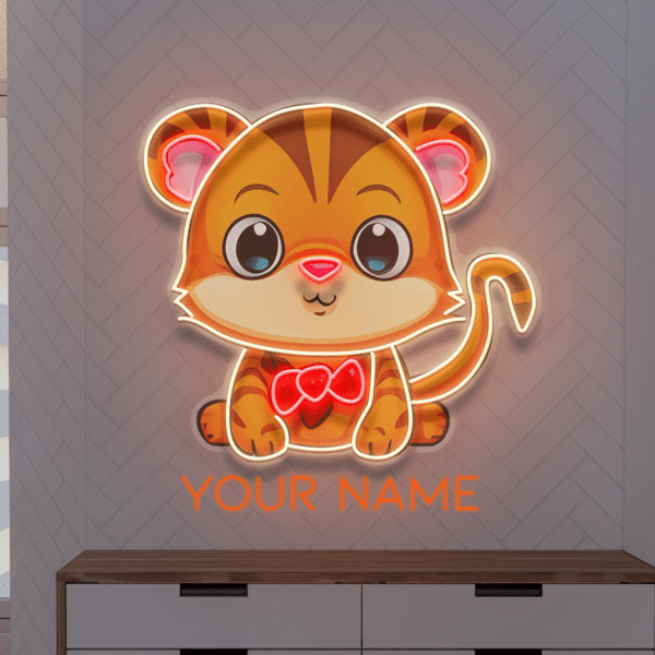 Custom Name Cute Baby Tiger Artwork Led Neon Sign Light
