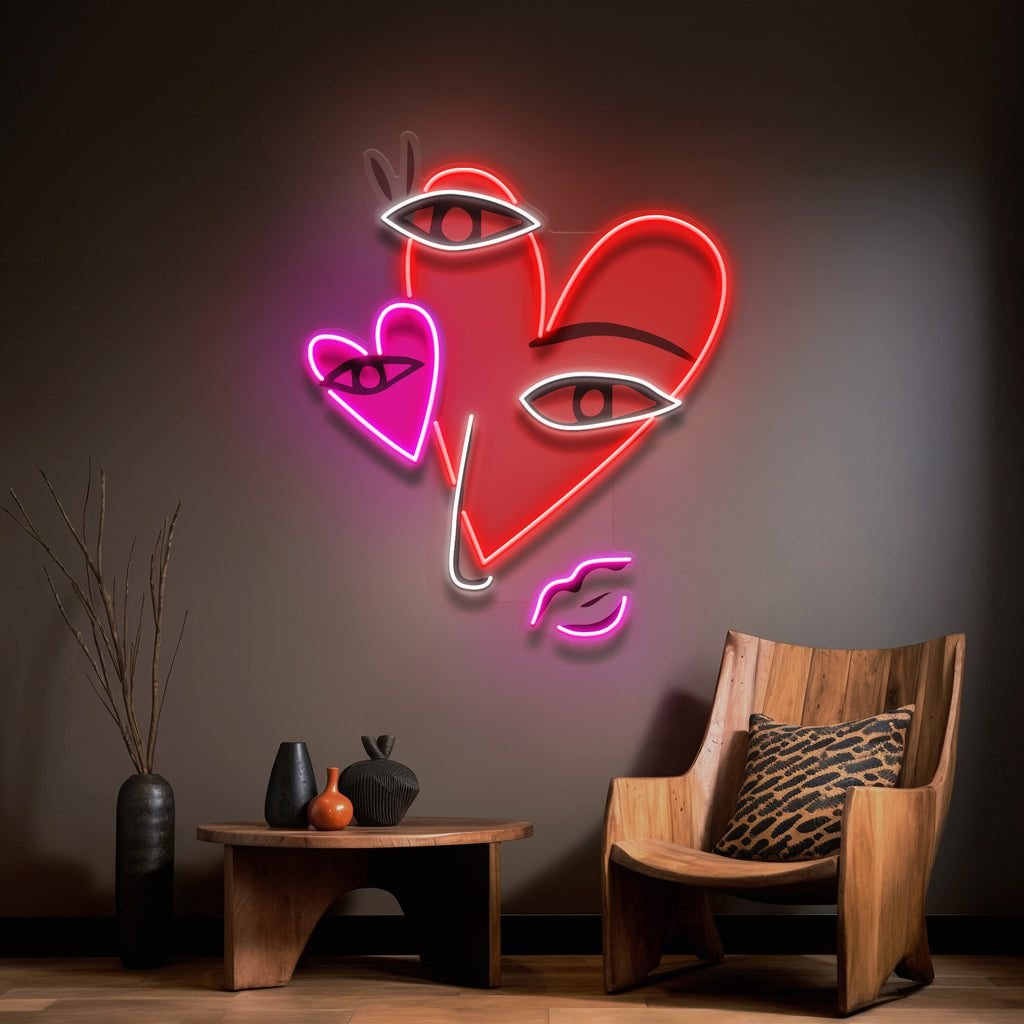 Abstract Face With Hearts LED Neon Sign Light - Image 4
