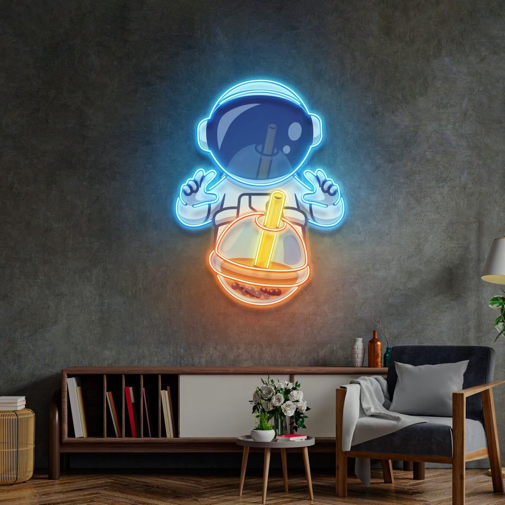 Astronaut Drinking Milktea LED Neon Sign Light Pop Art - Image 3