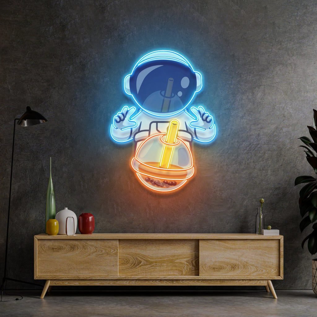Astronaut Drinking Milktea LED Neon Sign Light Pop Art - Image 2