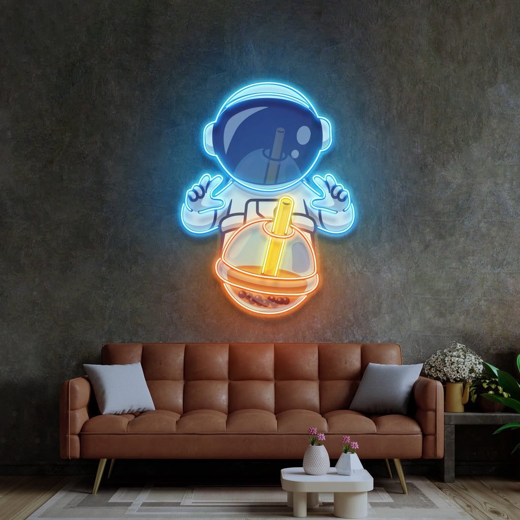 Astronaut Drinking Milktea LED Neon Sign Light Pop Art - Image 2