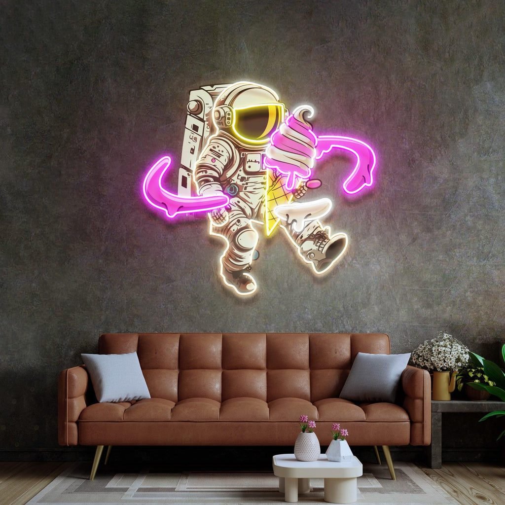 Astronaut Ice Cream Led Neon Acrylic Artwork - Image 2