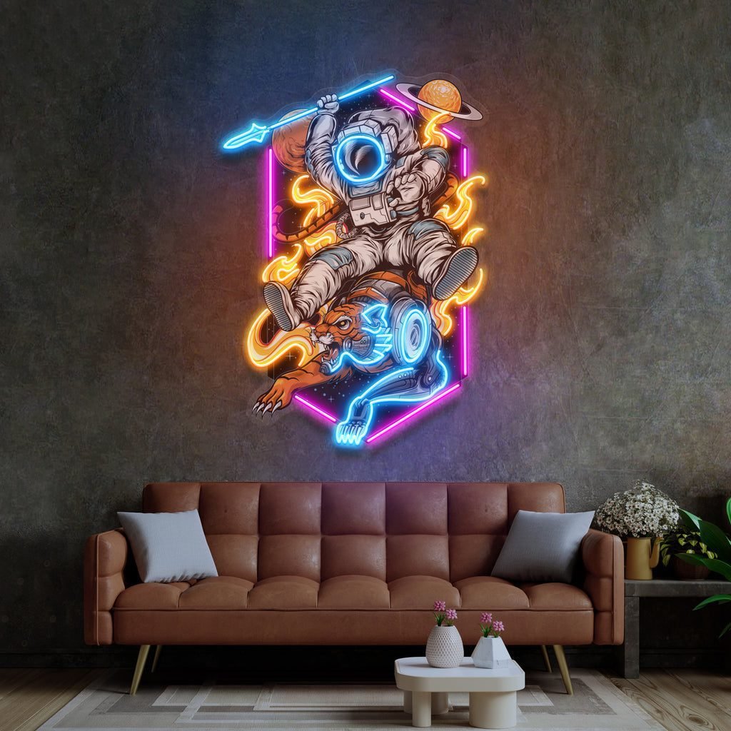 Astronaut Riding Tiger Led Neon Acrylic Artwork - Image 4