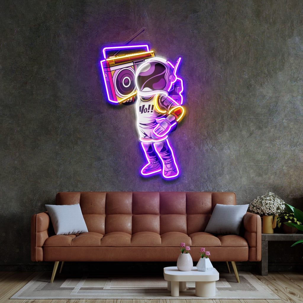 Astronaute Et Boombox LED Neon Sign Light Pop Art - Image 3