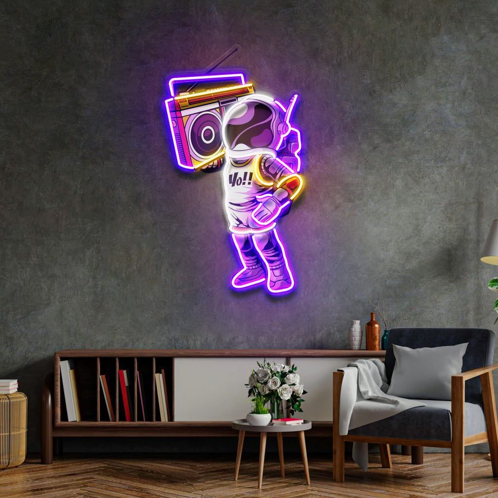 Astronaute Et Boombox LED Neon Sign Light Pop Art - Image 2