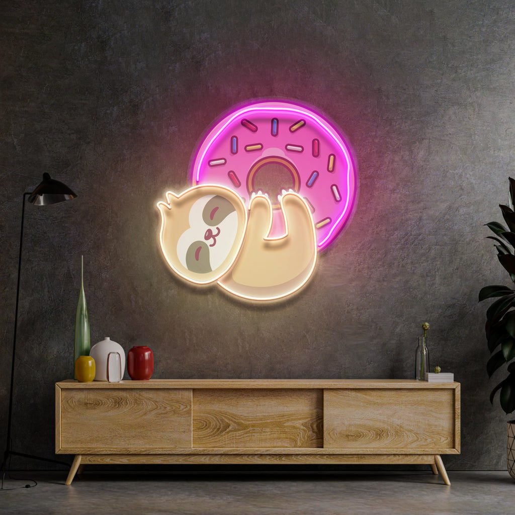 Bear Hugging Donuts LED Neon Sign Light Pop Art - Image 2