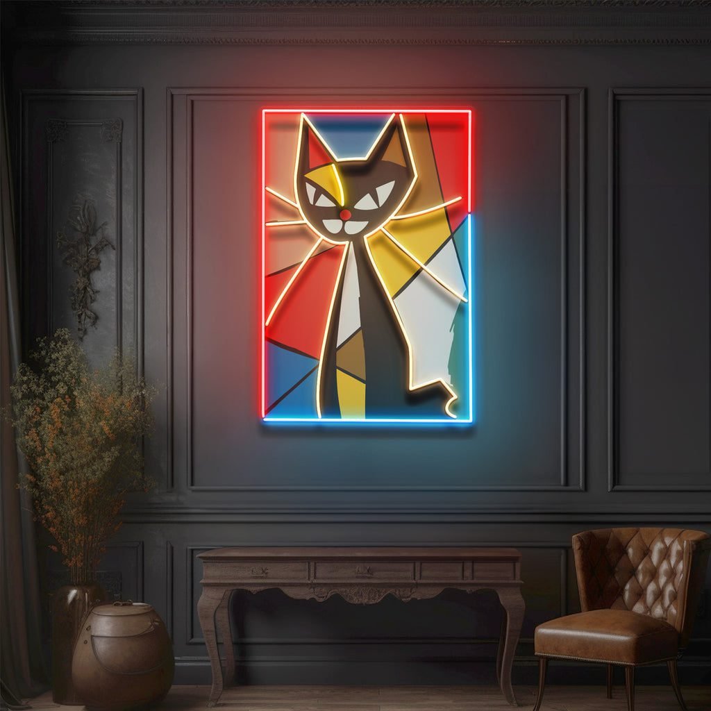Colorful Cat Painting In Abstract Art LED Neon Sign Light - Image 3
