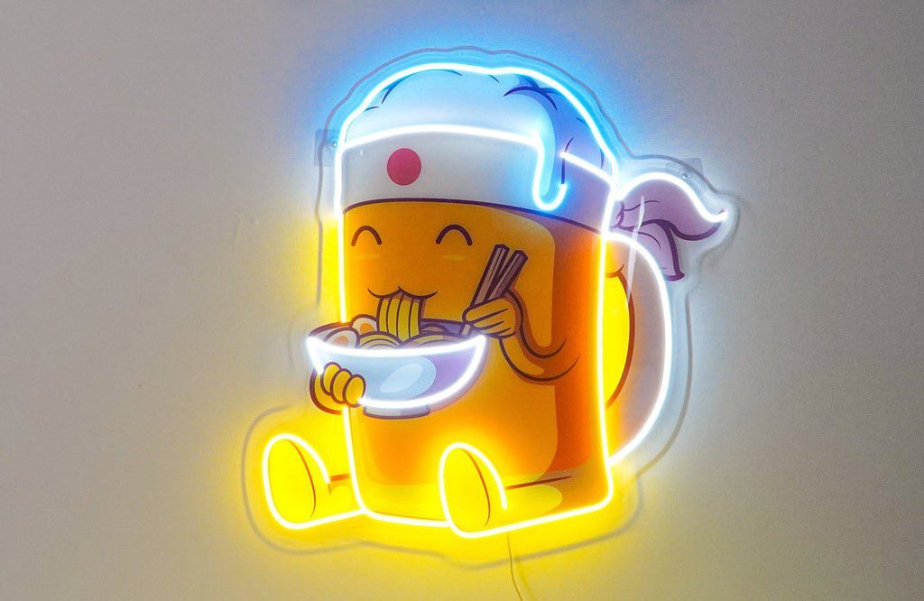 Beer Eating A Ramen Bowl LED Neon Sign Light Pop Art - Image 4