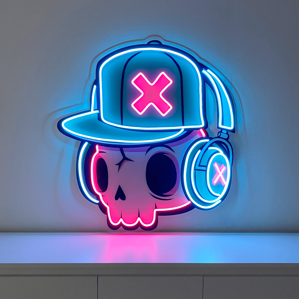 Skull and Headphones Led Neon Acrylic Artwork - Image 2