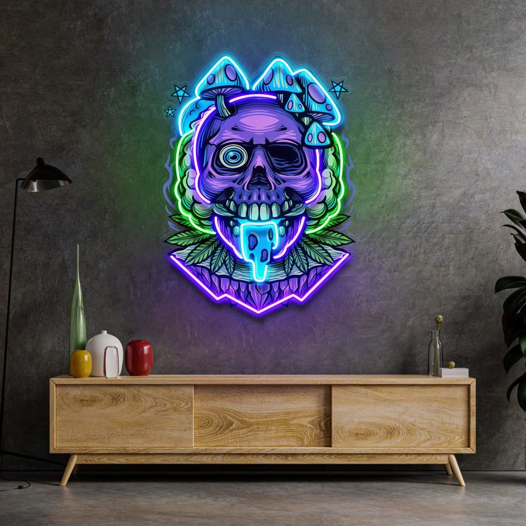 Mushrooms Bloom On Skulls LED Neon Sign Light Pop Art - Image 4