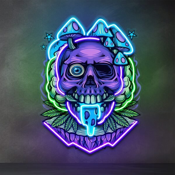 Mushrooms Bloom On Skulls LED Neon Sign Light Pop Art