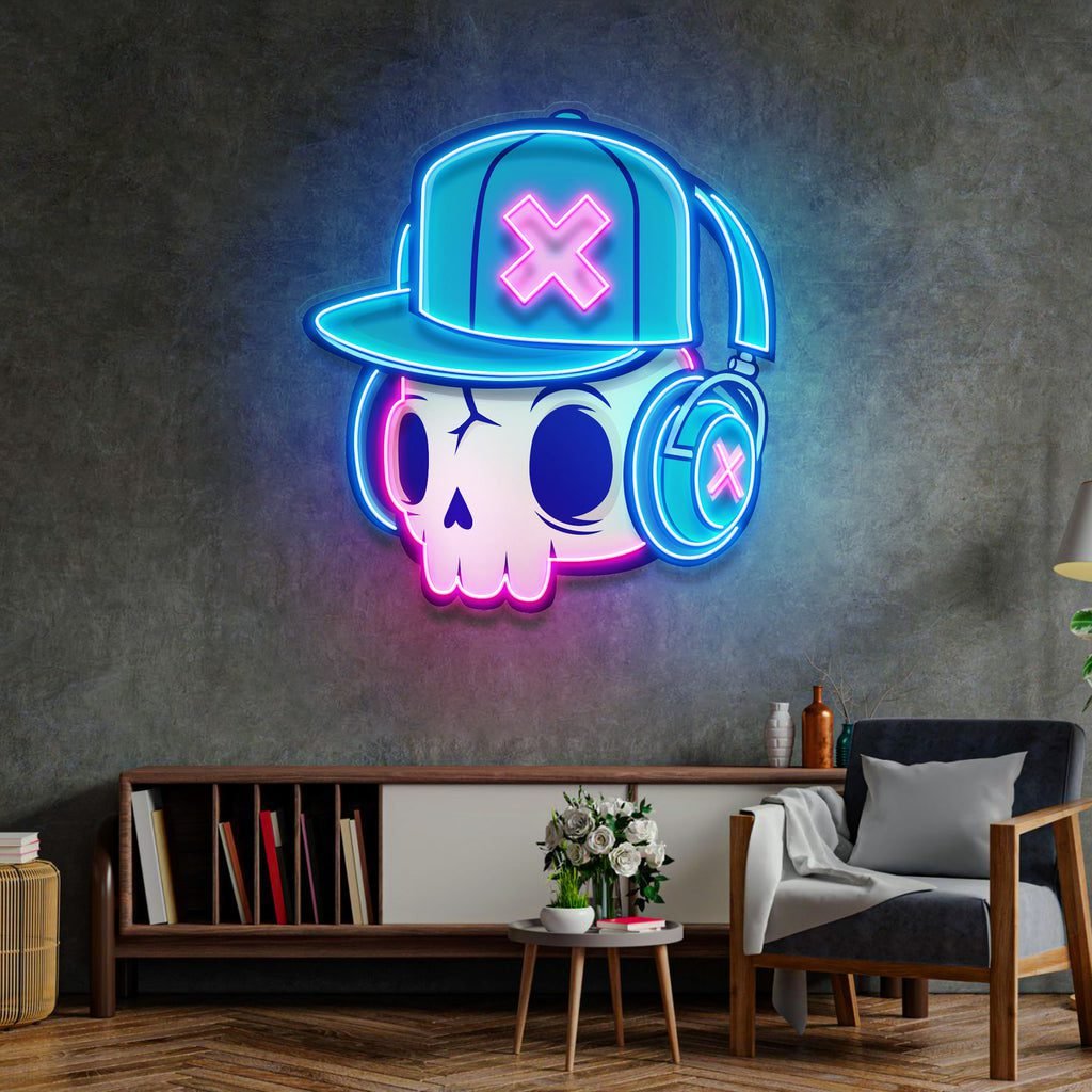 Skull and Headphones Led Neon Acrylic Artwork - Image 4