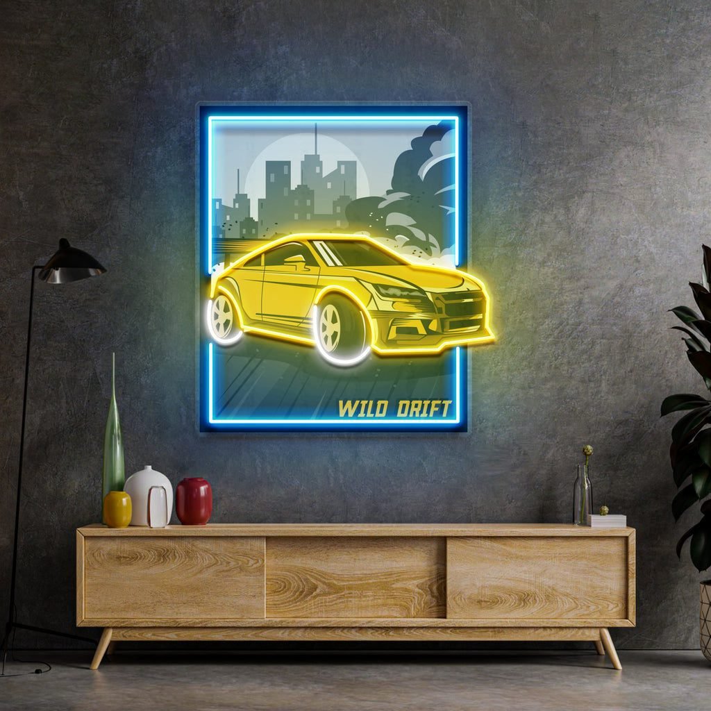 Wild Drift Yellow Car LED Neon Sign Light Pop Art - Image 3