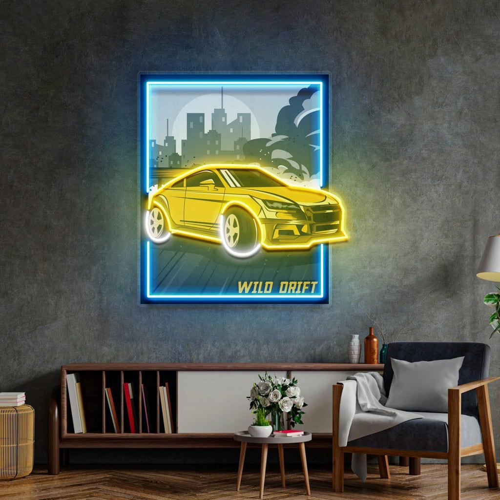 Wild Drift Yellow Car LED Neon Sign Light Pop Art - Image 2