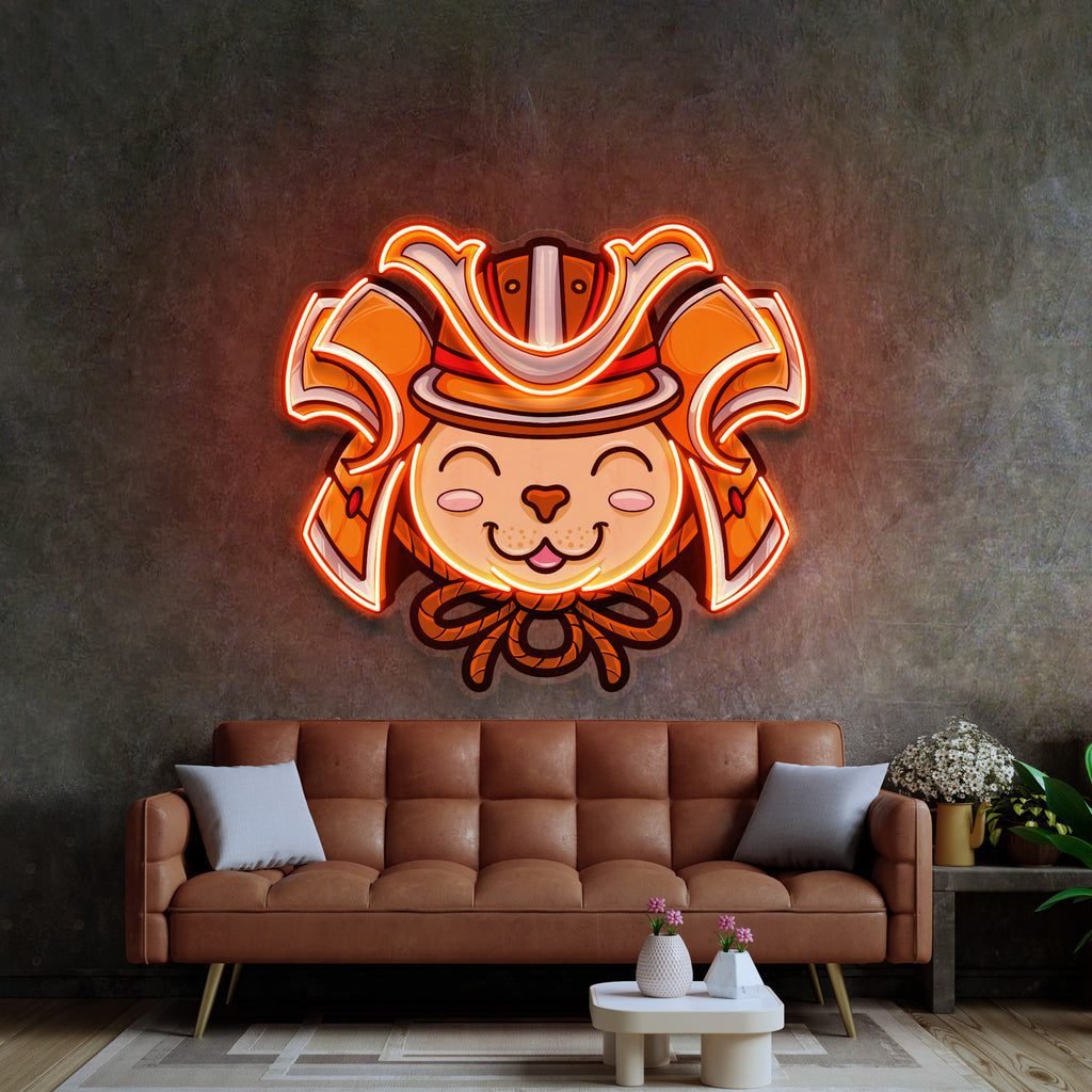 Cat Wearing Samurai Helmet LED Neon Sign Light Pop Art - Image 2