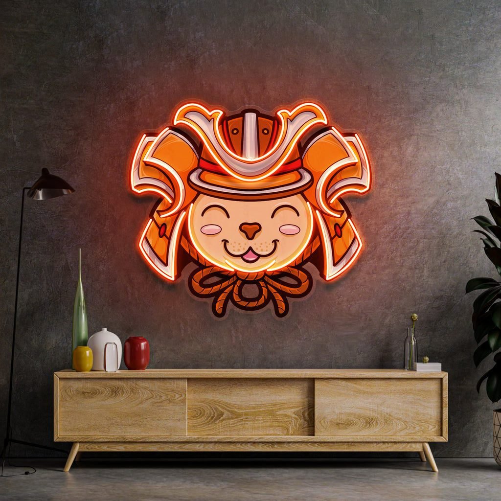 Cat Wearing Samurai Helmet LED Neon Sign Light Pop Art - Image 3