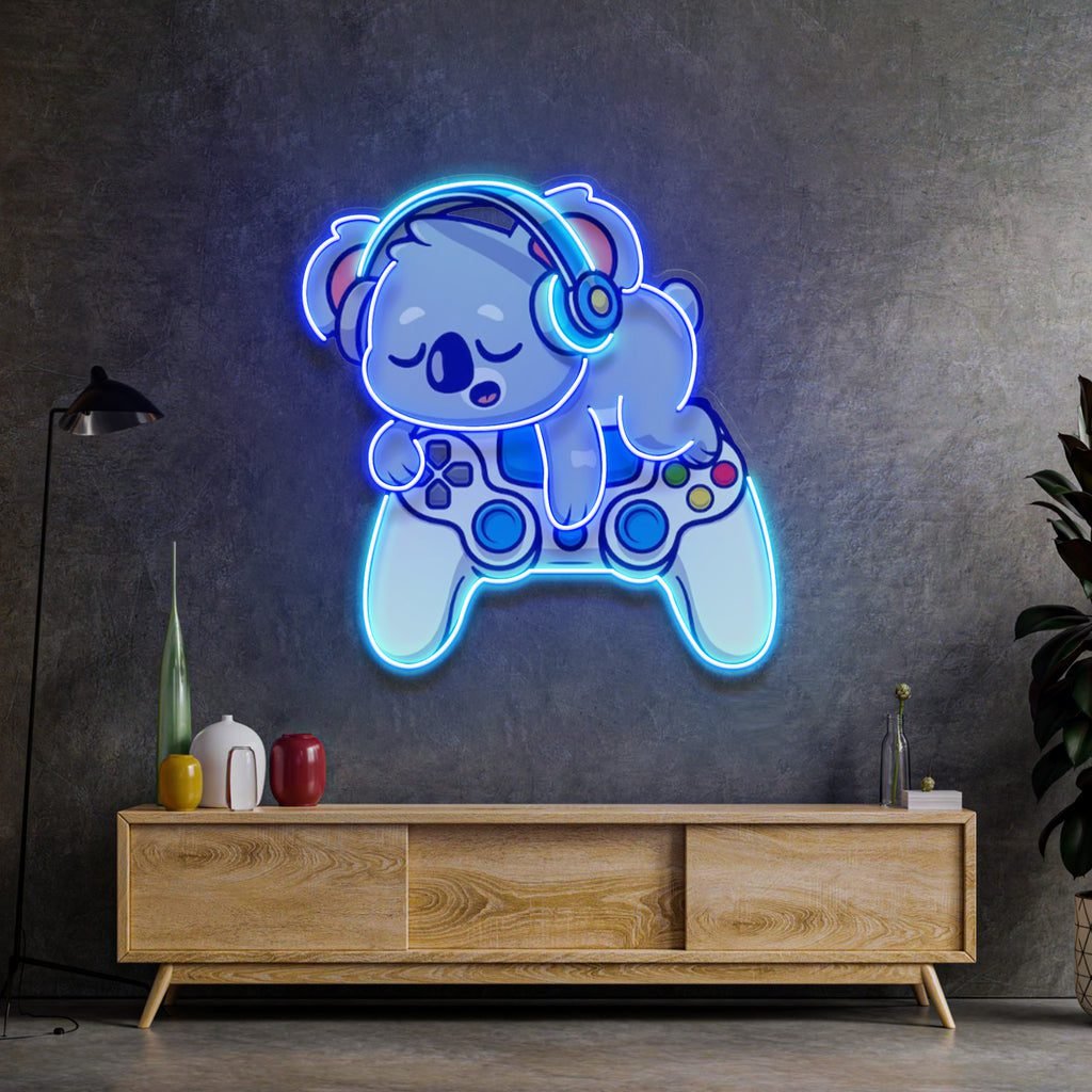 Cute Koala Sleeping Game LED Neon Sign Light Pop Art - Image 3
