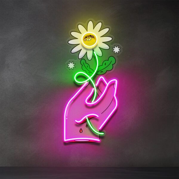 Hand Holding Flower LED Neon Sign Light Pop Art