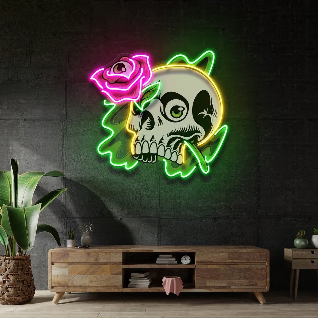 Rose And Skull LED Neon Sign Light Pop Art - Image 2