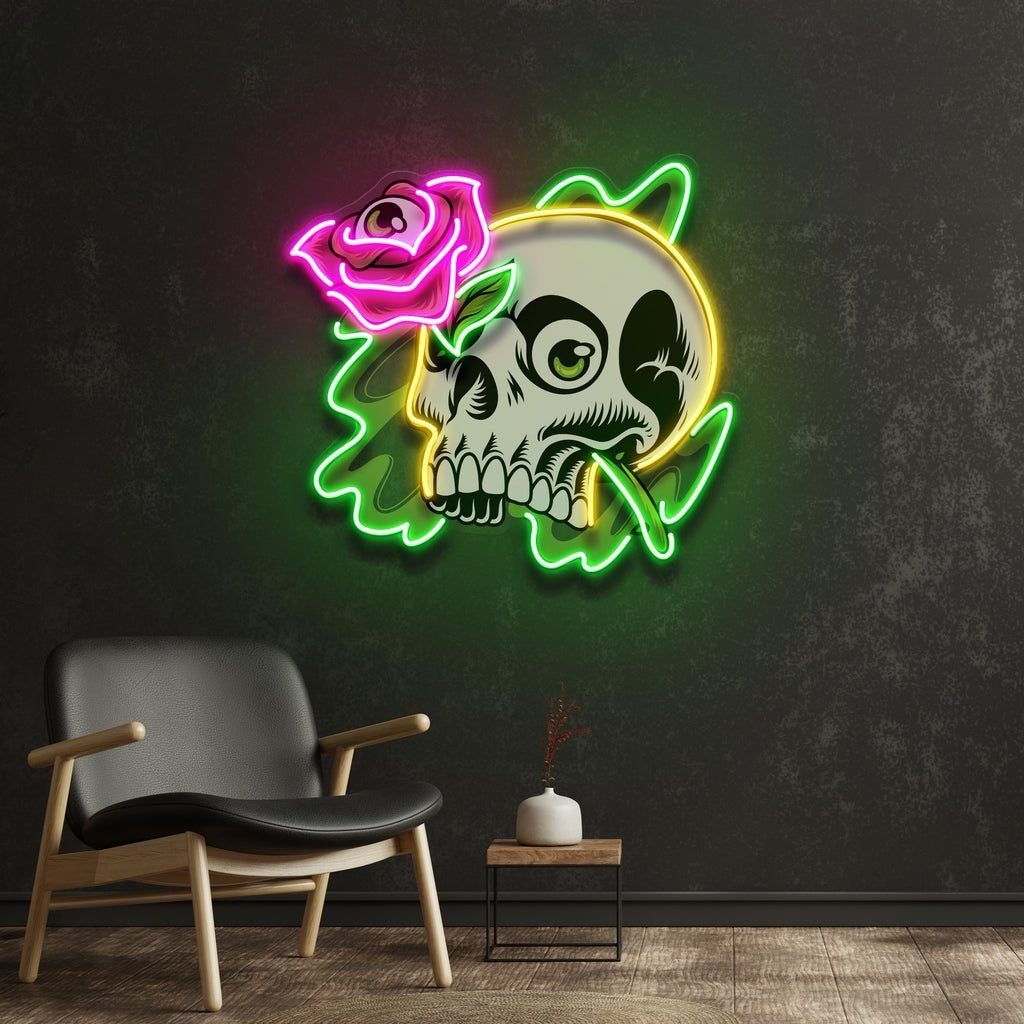 Rose And Skull LED Neon Sign Light Pop Art - Image 3