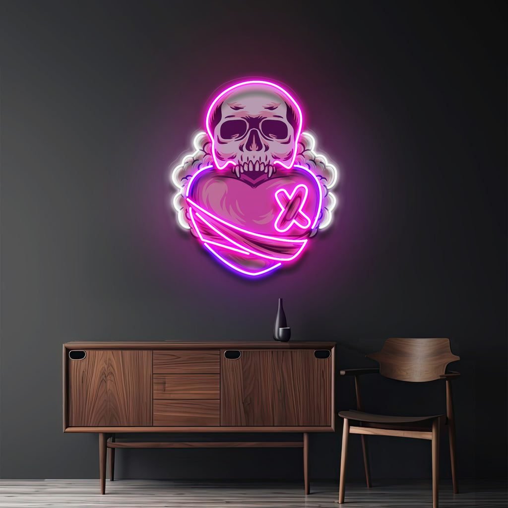 Skull Heart LED Neon Sign Light Pop Art - Image 2