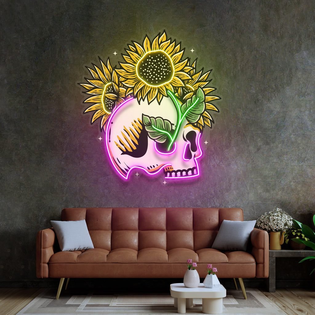 Skull Sun Flowers LED Neon Sign Light Pop Art - Image 4